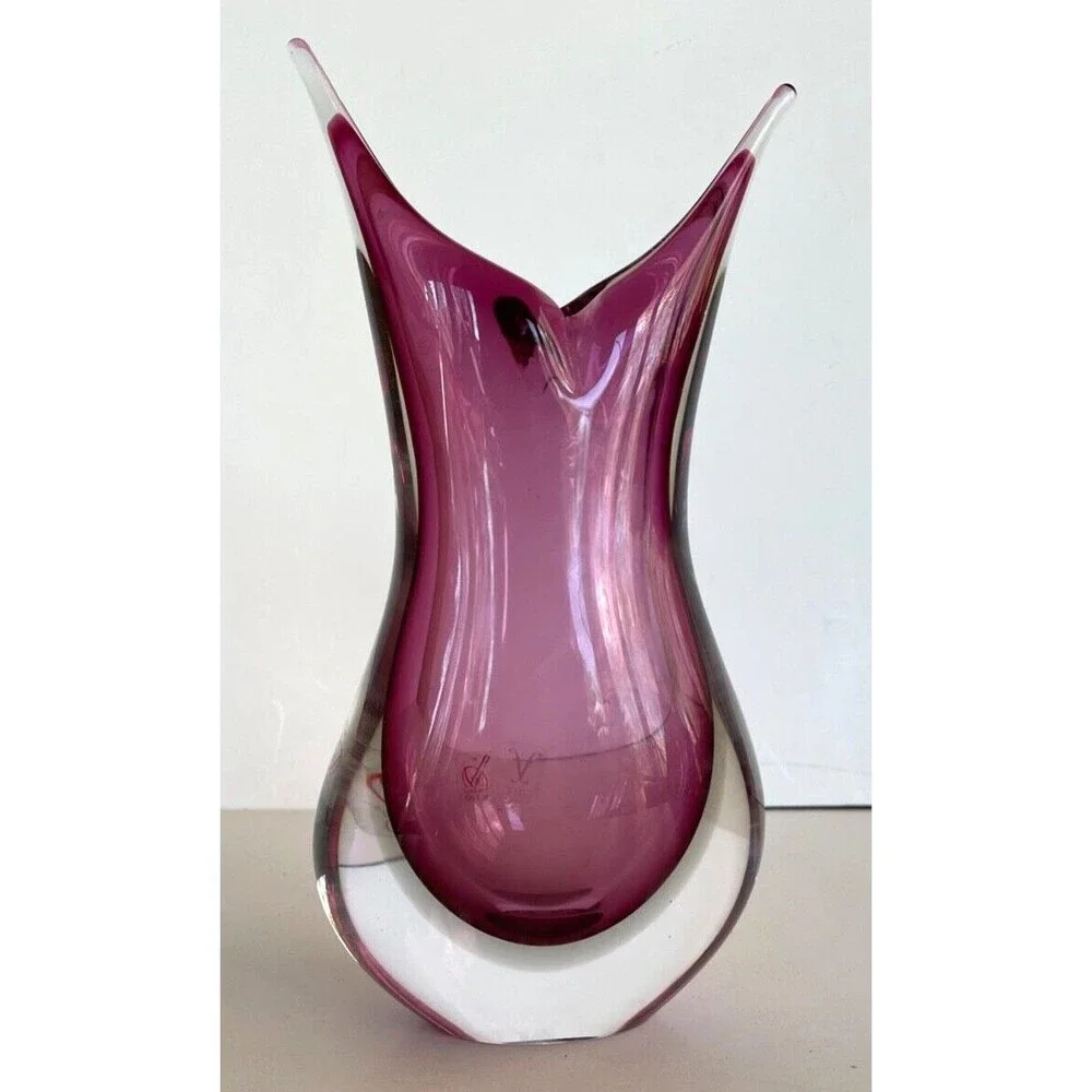 Vintage Murano Sommerso Teardrop Vase Purple 9